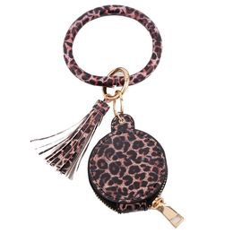 New 9 Colors PU Leather Tassels Bracelets Keychain Wristlet Earphone Bag Makeup Bag With Mirror Keyring Bluetooth Headset T2I51702