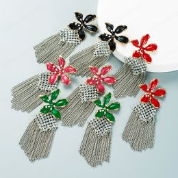 Flower Dangle Earrings for Woman Luxury Crystal Beaded Long Tassel Earring Ladies Banquet Jewelry