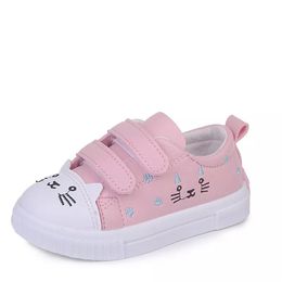 JGSHOWKITO Fashion Girls Casual Shoes White Skate Sneakers For Toddlers Kids Children's Anti-slid Sports Shoes Cute Cartoon Cat 210306