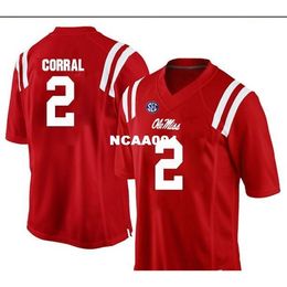 2019 NEW 001 Ole Miss Rebels Matt Corral #2 real Full embroidery College Jersey Size S-4XL or custom any name or number jersey