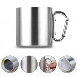 Camp Kitchen 220ml 300ml 350ml 450ml Stainless Steel Cup Portable Camping Traveling Outdoor Double Wall Mug With Carabiner Hook Handle1