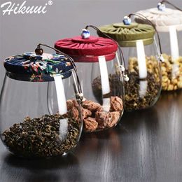 Daily Storage Canister Borosilicate Glass Jar Flower Tea Snack Candy Storage Container Sealing Lid Kitchen Storage Canister 211110