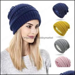 Beanie/Skl Caps Hats & Hats, Scarves Gloves Fashion Aessories Knitted Hat Women Winter For Ladies Outdoor Baggy Beanie Girls Acrylic Cap Bon