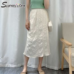 SURMIITRO Fashion Summer Midi Long Skirt Women Korean Style Vintage Office Lady Mid-Length High Waist Pleated Skirt Female 210712