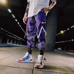 Colour Block Pocket Patchwork Cargo Joggers Men Graffiti Hip Hop Letter Print Harem Pants Mens Casual Dance Trousers Sweatpants 211013