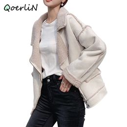 S-XL Suede Flocking Jacket Coat Women Winter Female Fashion Zipper Keep Warm Oversize Outwear Overcoat Ladies 210601