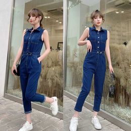 summer fashion Casual women Sleeveless Jumpsuit Jeans Sexy Women High waist stretch denim jumpsuit 210531