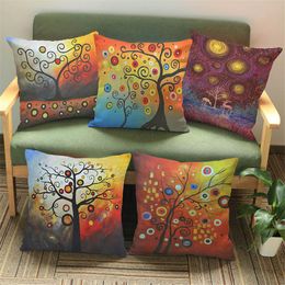 Cushion/Decorative Pillow Oil Painting Colour Tree Pattern Cotton Linen Pillowcase Home Decor Sofa Car Decorative Cushion Cover 45x45cm Facto