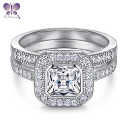 Cluster Rings 925 Sterling Silver Simulation High Carbon Diamond 7*7 MM 1.5 Ct Cushion Cut Set Ring Quality Is Very Good