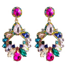 Bling Iced Out Drop Earrings Luxury Waterdrop Crystal Rhinestone Dangles Women Fashion Jewellery Colourful Glass Drill Statement Chandelier Party Christmas Gifts