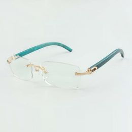 Plain glasses frame 3524012 with teal wooden legs and 56mm lenses for unisex