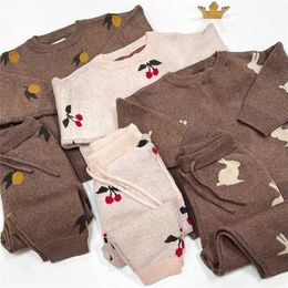 EnkeliBB Super Lovely Kids Cherry and Lemon Pattern Knit Sweaters Pants Sets Boy Girl Br Clothing Winter Jumpers 211104