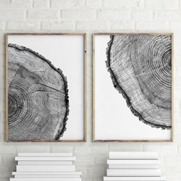 black poster art Canada - Paintings Wood Tree Ring Canvas Art Painting Wall Pcitures Black And White Rustic Prints Home Modern Woodwork Posters Decor