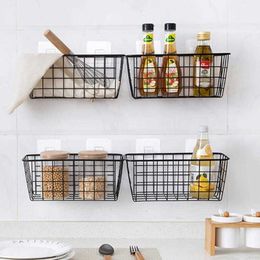 Wrought Iron Wall Mount Shelf Kitchen Hanging Basket Storage Wall Hanging Rack Organiser Kitchen Storage Bathroom Accessories 210705