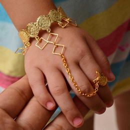 Wando Gold Colour Copper Coin Bangles for Baby Girls Dubai Israel Jewellery Gold Bracelet Ring Boys Children Arab Birthday Gifts Q0719