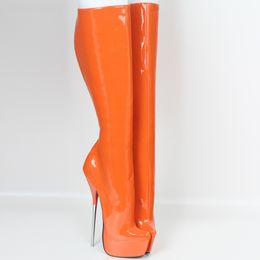 New Style 21CM Extreme High Heel Ballet Stiletto Patent Fetish Boots