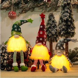 Cute Light Up Glowing Gnome Christmas Faceless Doll Ornament Decoration Xmas Tree Door Hanging Pendants Home New Year Party Holiday Decorations Gift HY0184