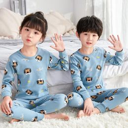 Pyjamas Autumn Winter Boys Girls Clothes Sets Cotton Cartoon Lion Pyjamas Kids Sleepwear Homewear Teens Long-sleeve Pijamas Suit