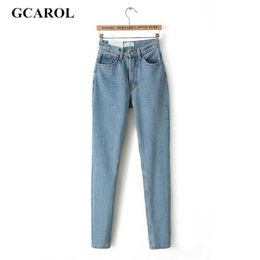 GCAROL Women High Waist Denim Jeans Vintage Slim Mom Style Pencil Jeans High Quality Basic Denim Pants For 4 Season 210616