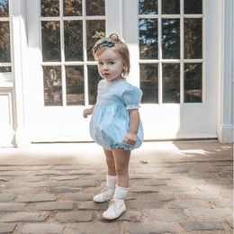 Baby Girl Handmade Embroidered Rompers born Smocked Jumpsuit Infant Smocking Romper Summer Toddler Girls Outfit 210615