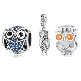 Authentic 925 Sterling Silver 2021 Owl Theme Halloween Owl Shape Charm Beads Fit Original Bracelet Designer Jewelry Making Q0531