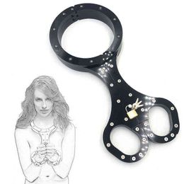 NXY Sex Adult Toy Black Crystal Collar Handcuffs with Metal Lock Slave Bondage Heavy Bdsm Adults Games Restrictive Shelf.1216