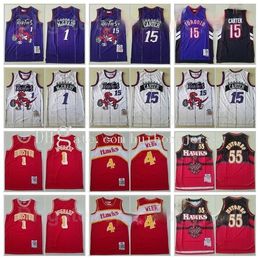 Basketball Jersey For Men Mitchell and Ness l Spud Webb Jersey Men 4 Tracy McGrady 1 Vince Carter 15 Dikembe Mutombo 55 Red Purple White Black Vintage