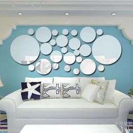 Espejos geométricos círculo espejo etiqueta de pared hogar fondo decoración accesorios 3D estéreo removible redondo