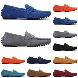 suede Non-Brand casual shoes black light blue wine red Grey orange green brown mens slip on lazy Leather shoe szie 38-45Outdoor jogging