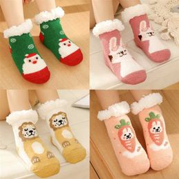 Autumn and Winter Baby Thermal Thick with Fleece Cartoon Socks Non-Slip Children Christmas Room anime socks flamingo 211204