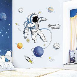 Space Astronaut Wall Sticker for Kids Rooms Boys Bedroom Vinyl Aesthetic Decorative Stickers 211112