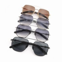 Brand Designer Sunglasses for Men Women Grey Brown Lenses Eyeglasses Metal Polygon Eyewear Anti UV Big Frame Eyeglasses Men's Driving Sun Glasses with Original Box