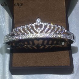 Choucong Sparkling Wedding Bangles Sweet Cute Simple Fashion Jewellery 925 Sterling Silver Pave White 5A CZ Diamond Zircon Party Women Crown Bracelet Gift