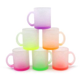12OZ Personalised Sublimation Blank Mug Fluorescent Frosted Glass Cups Heat Transfer Household Water Cup Creative DIY Gift RRA5988