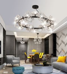 New Modern Crystal Flower Chandelier Bedroom Living Room Pendant Lamps Wrought Iron Wreath Restaurant Light Luxury Crystal Lighting