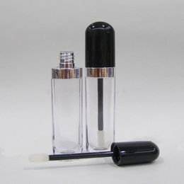 8ml Empty Bottle Lip Gloss Tubes Containers Clear Mini Refillable Lips Balm Bottles with Lipbrush Black Lid for Samples Travel Split DHL Free