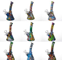 6.4 Inch Cartoon Water transfer printing Colour Beaker Design Smoke Silicone Waterpipe Rigs With Glass Bowl Silicon Unbreakable