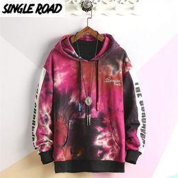 SingleRoad Men's Hoodies Oversized Tie Dye Patchwork Harajuku Japanese Streetwear Hip Hop Pink Hoodie Men Sweatshirt Male 201020