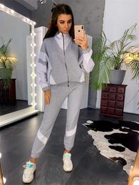 Two Piece Set Women Colorblock Tracksuit Spring Autumn Clothes Patchwork Zipper Top And Pants Sports Casual Suits Jogging Femme Y0625