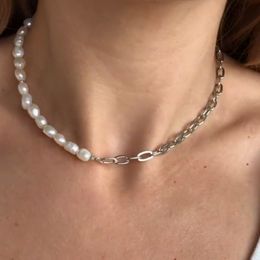 Cold temperament creative retro pearl stitching clavicle chain ins simple necklace