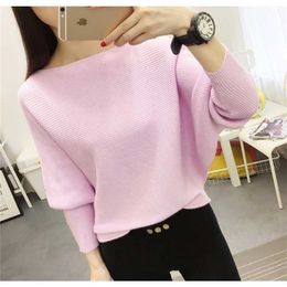 Autumn And Winter Women sweaters Bats Shirt Slash Neck Short Paragraph Plus size Female Knit pullovers 211011