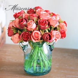 Bouquet Artificial Flower Rose 12 Heads DIY Fake Silk Flowers Floral for Home Christmas Wedding
