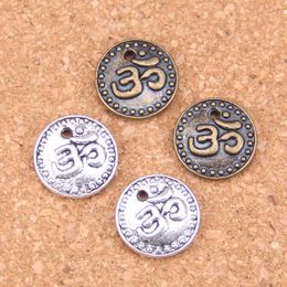 71pcs Antique Silver Plated Bronze Plated double sided yoga om Charms Pendant DIY Necklace Bracelet Bangle Findings 15mm