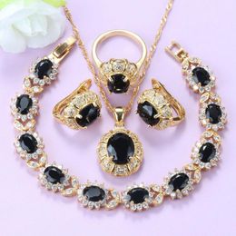 Earrings & Necklace African Women Fashion And Clip Jewelry Sets Gold Colors Black Cubic Zirconia Punk Style Costume