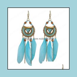 Dangle & Chandelier Earrings Jewellery Bohemian White Semicircle Long Feather Tassel Ladies Women Summer Indian Natural Wood Beads Drop Delive