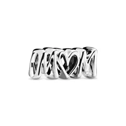 Fine Jewellery Authentic 925 Sterling Silver Bead Fit Pandora Charm Bracelets Mom Script Charms Safety Chain Pendant DIY beads