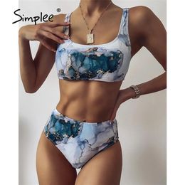 Bandeau push up bikinis mujer Sexy marble print women swimsuit High waist swimwear Sport bathing suit Beach wear 210722