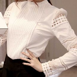 Кружева шифон блузка женская рубашка плюс размер повседневные дамы с длинным рукавом женские топы и блузки S-5XL крючок цветок, полость 210721