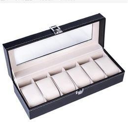 Leather watch storage box with 3/6/10/12 slots, new men's watch storage box, watch display box, black Jewellery gift box best gift 210309