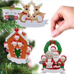 Resin Personalized Deer Family of 2 3 4 5 6 Christmas Tree Ornament Cute Santa Deers Winter Gift Xmas Decorations